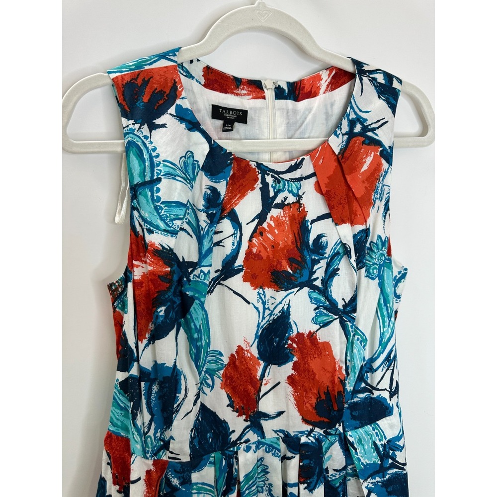 New Talbots Tropical Floral Fit-And-Flare Dress Red Teal White 12P 12 Petite - Picture 9 of 15